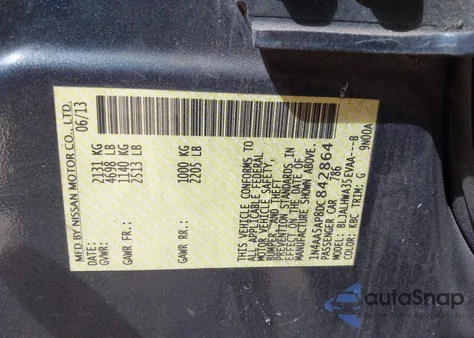 2013 Nissan Maxima 3.5 Sv from USA, damaged, VIN 1N4AA5AP8DC842864